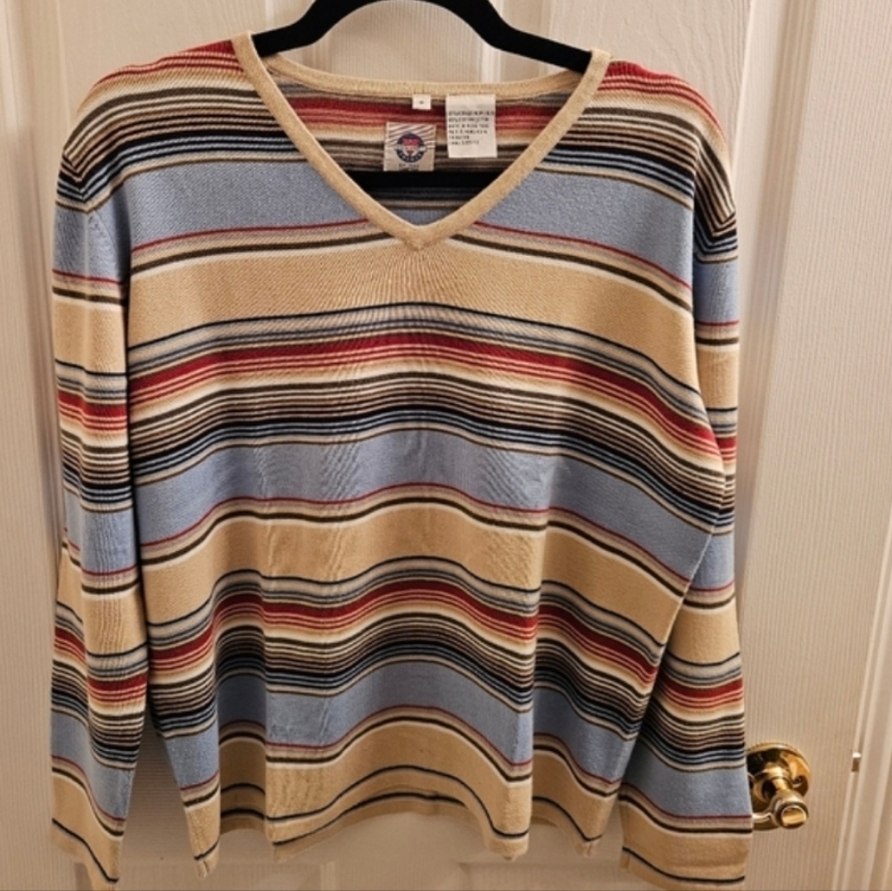 Vuarnet France Vintage Womens Sweater shirt Medium Colorful Stripe Long sleeve